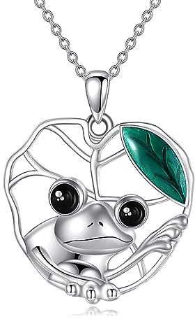 YAFEINI Frosch Kette für Damen Silber 925 Frosch Lotus Blatt Anhänger Haslkette Anhänger Schmuck Geschenke für Damen Mädchen