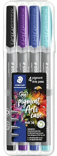 STAEDTLER 375 Pigment Calligraphy Pens | Pigment Arts Chisel Tip Pen | Ideal for Calligraphy, Lettering, Drawing, Illustrations (Professional Wallet of 4)