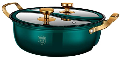 KUMIAO Antihaft-Pfanne Wok Shabu Shabu Hot Pot mit Trennwand und 2 Deckeln – Ideales Kochgeschirr für Induktionskochfeld, Gasherd – doppelseitige Antihaft-Pfanne, Eintopf-Topf, Suppe, Kochgeschirr und