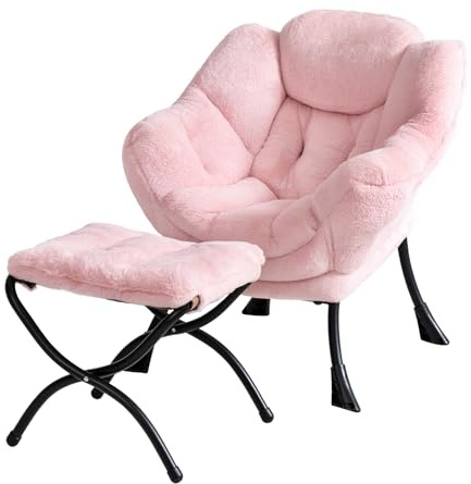 Welnow Poltrona per bambini con pouf, comoda poltrona per bambini con braccioli e fodera rimovibile, sedia da lettura rimovibile con poggiapiedi, per ragazzi o ragazze, rosa peluche