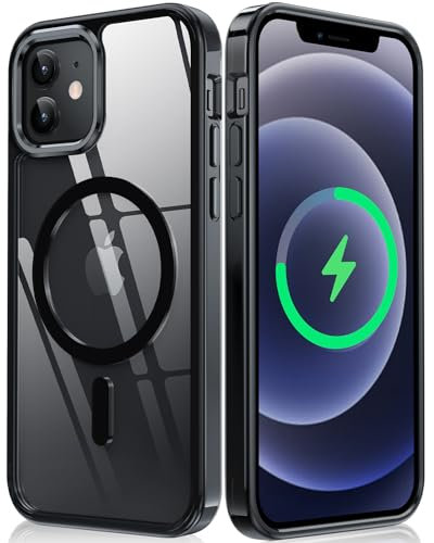 FNTCASE für iPhone 12 Hülle: iPhone 12 Pro Handyhülle Magnetische Militär Fallschutz Anti Vergilbung Handyhülle - Robuste langlebige stoßfeste Schutzhülle Transparente Fälle - 6,1 Zoll (Schwarz)
