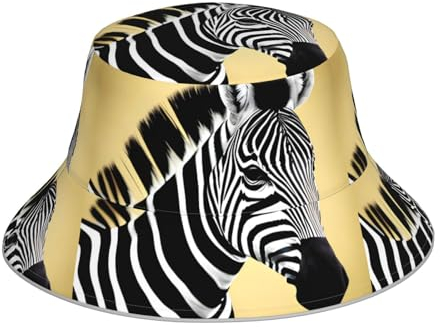 Schwarz-Weiß-Zebra-Hut, Unisex, doppelseitig, mit reflektierenden Streifen, für Outdoor-Aktivitäten, Camping, Strand, Angeln, Kleidung, inkl, Schwarz , One size