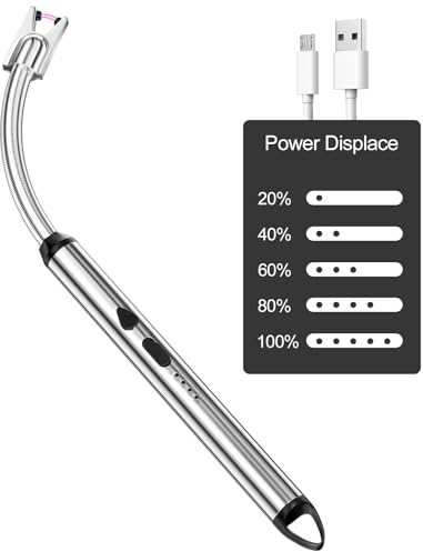 Newaner Stabfeuerzeug,Lichtbogen Feuerzeug Elektrisch mit längerer Hals,Elektronisches Feuerzeug USB Aufladbar Winddichte Flammenlose für Küche Herd Camping Feuerwerk Kamin Kerzen Anzünden Silber