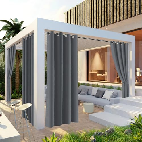Fiqops Garden Lot de 2 rideaux d'extérieur résistants aux intempéries, avec œillets (1,6 pouces), rideaux brise-vue, protection solaire pour terrasse, balcon, tonnelle, 213 x 132 cm (hauteur x