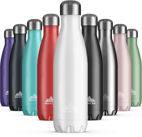 Mont-Clair Gourde isotherme - Bouteille isotherme sans BPA - Gourde inox 500ml, 24h froid & 12h chaud - Thermos isotherme en métal - Bouteille d'eau en acier - Gourde 500ml, Blanc