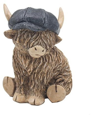 Lesser & Pavey Happy Highland, Highland Cow Flat Cap Figuren, Statuen für Heimdekoration, ideales Ornament, Freundschaftsgeschenk für Damen und Herren, schöne Tischdekoration und