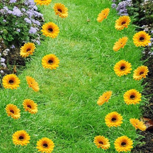 FOUDAY 10pcs Metal Outdoor Decorative Flower Stakes, Easy to Install Garden Decorative Stakes, Beautiful Sunflower Garden Stakes, Suitable for Living Room, Office and Garden Decoration (Style A)
