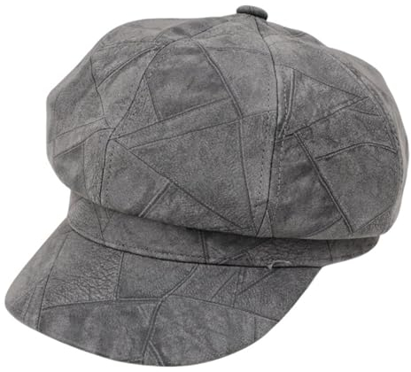 Perfeclan lässige Ballonmütze für Damen, Schirmmütze Kappe Barett Maler Mütz Bakerboy Schiebermütze Newsboy Cap Cabbie-Mütze, Elastischer Rückseite, mit Schirm Frühling-Sommer, grau