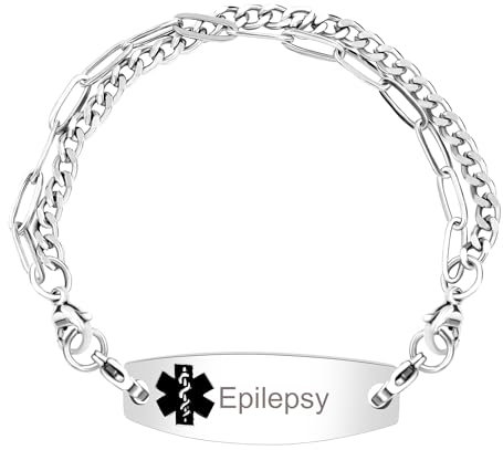 JunyiDIY Medizinisches Notfallarmband für Herren, Edelstahl, austauschbares medizinisches Armband, kostenloses individuelles medizinisches Alarmarmband, Notfall-ID, 20 cm, Damen-Notfall-ID-Armband,