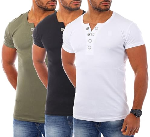 Young & Rich Herren Uni feinripp T-Shirt mit Knopfleiste Big Buttons große Knöpfe 1872