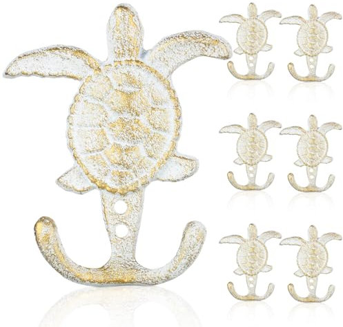 Ferraycle Set of 6 Turtle Cast Wall Hooks Outdoor Decorative Wall Hooks Turtle Iron Towel Hooks Antique Turtle Decorative Coat Hooks for Aprons Hats Keys Bathroom Kitchen