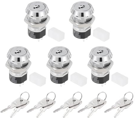 QUARKZMAN 5 Pièces 19mm 2 Positions 2NO 2NC Interrupteur à Bouton-Poussoir de Verrouillage à Clé Électrique