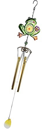 FUNOMOCYA Metall Windspiel Frosch für Garten und Terrasse mit Eisen und Glas Robust und Installieren Hängende Windglocke für Haustür und Zimmerdekor