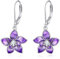 VONALA Purple Orchid 925 Sterling Silver Leverback Earrings with Birth Flower Earrings with White Zircon Jewelry Gift for Women Birthday Christmas