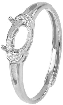 Hobbspring 1 Stück Sterling Silber Lünettenring Rohling 18mm Zinken Ring Basisrohlinge Ring 4 Klauen Verstellbare Lünetten Tablett Einstellungen Für Frauen DIY Ring Beschläge Schmuckherstellung