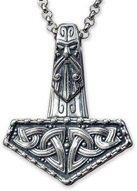 Baldur Jewelry Großer Thorshammer mit keltischem Knotenwerk | Detailreiches Knotenwerk mit beiliegender Kette, nordisches Amulett für Alltag, Cosplay, LARP und Reenactment