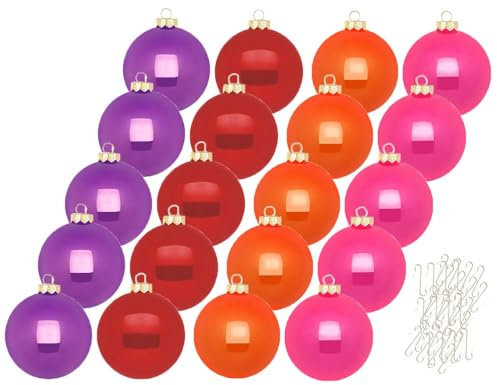 Inge Glas Weihnachtskugeln mit Haken | Schöne Christbaumkugeln aus Glas | Set 20 Kugeln und 40 Aufhänger | Christbaumschmuck Weihnachtsbaumkugeln (Party Time | bunt)