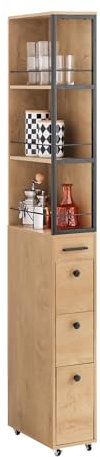 SoBuy Carro Auxiliar con Ruedas, Mueble de Cocina Multiusos Estrecho para Espacios Pequeños, Carrito de Almacenaje Alto, Mueble Organizador para Cocina, Baño y Lavandería Natural 20x40x170 cm NSR13-N