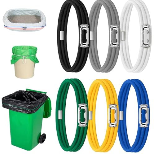 Large Elastic Bands,Trash Can Bag Bands,Kitchen Trash Bag Bands for 13 to 30 Gallon Garbage Cans,Durable Trash Bag Bands Elastic Bands to Hold Trash can Bags in Place (6 Pcs, 6 Colors)