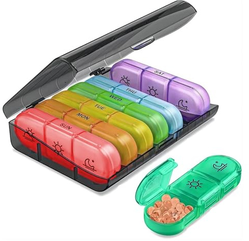 YADOBIG Tablettenbox 7 Tage Morgens Mittags Abends, Pillendose 7 Tage 3 Fächer, Medikamentenbox für Unterwegs, Seniorenfreundliche Pillenbox