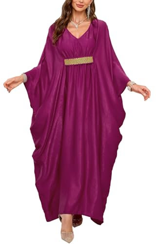Orshoy Womens Loose Kaftans Batwing Sleeve Bikini Cover Ups Maxi Bohemian Dress Swimwear Loungewear Nightdress Tunic Purple