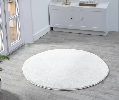 Comfy Washable Plain Non-Slip Round Area Rug, Silver, 100 cm Round