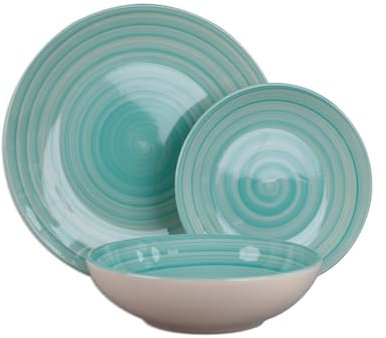 Ma Maison Servizio piatti da Tavola Set 18 Pezzi per 6 Persone - Piatto in Ceramica, 6 Piatti Piani, 6 Piatti da Dessert Frutta, 6 Piatti Fondi, da Tavola - Stoviglie Colorate in Verde Acqua