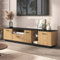 Temdlerpp Meuble TV Rustique à LED avec 3 Portes, Etagère en Verre, Banc TV Noir et Bois Solide, Style Industriel 180x40x45cm
