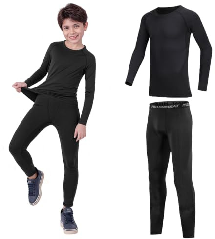 Ensemble de sous-vêtements Thermiques garçons Fiohiros, Haut à Manches Longues et Leggings doublés en Polaire pour Le Football, Le Ski