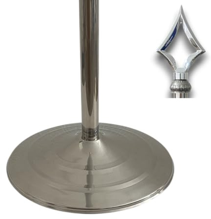 Base per bandiera con asta e spalmatore in acciaio inox finitura argento. Peso del piede 1,2 kg. Asta con punta a lancia. Altezza max. 250 cm. Ideale per bandiere interne, uffici e sale riunioni