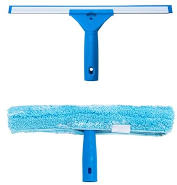 Professional Window Cleaning Combo - Squeegee (Aluminum Alloy Frame, Silicone Blade) & Water Applicator (PP Body, Ultra-Fine Fiber), Ergonomic, Fits Most Extension Poles (Home/Hotel)14-inch (35cm)