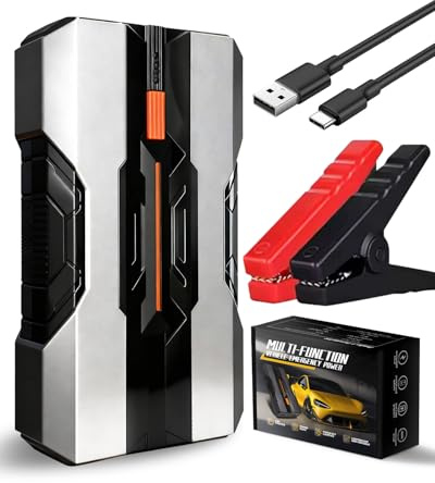 1000A Car Jump Starter Power Pack for 12V Portable Car IBattery Booster, Power Bank with Type-C/USB, Fast Charging, LED Warning, Emergency Lighting, Voltage Battery DetectionIncludes Full Accessories