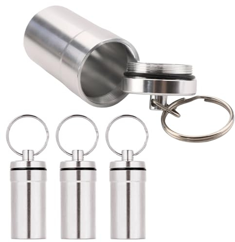 3 Stücke dose Schlüsselanhänger, WasserdichteTragbare Aluminium box, box Schlüsselanhänger für Camping Wandern Reisen Outdoor (Silber)