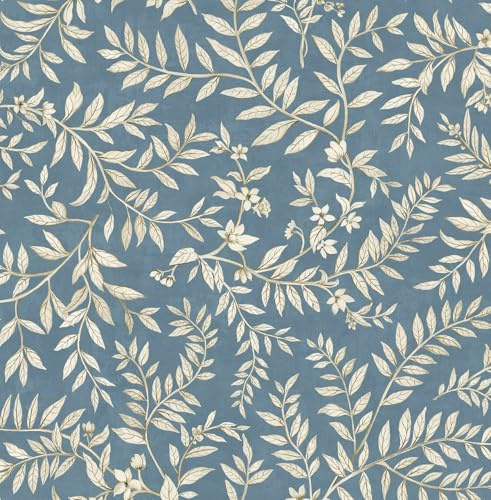 NextWall Daisy Bennett Designs Vining Leaf Trail Premium Matte Non-Woven Peel and Stick Wallpaper (Wedgewood Blue)
