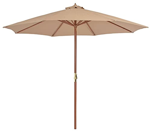 Xhnifbn Parasol en bois, 300 cm, taupe, avec protection UV, système de manivelle en polyester, pour jardin, terrasse, balcon, design moderne, robuste et durable