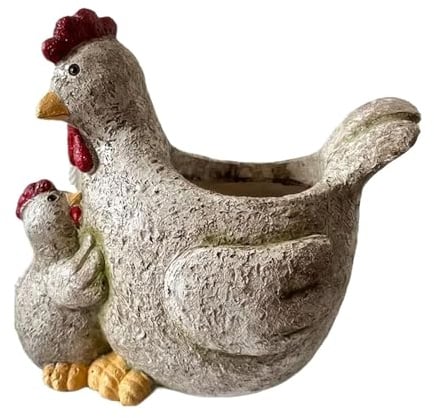 Vaso per fioriera di pollo – Inserto per fioriera da pallet europeo | Resistente alle intemperie e versatile, vaso di fiori succulenti con statua di pollo –