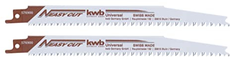 kwb EASY CUT Säbelsägeblätter für die Holzbearbeitung, HCS Stahl, progressive Zahnteilung, gehärtet, präzisionsgeschliffen, geschränkt, 1/2'' Universal-Schaft, 2 Stück