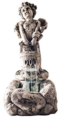 Pure Garden Outdoor Water Fountain With LED Lights, Lighted Cherub Angel Fountain With Antique Stone Design for Decor on Patio, Lawn and Garden