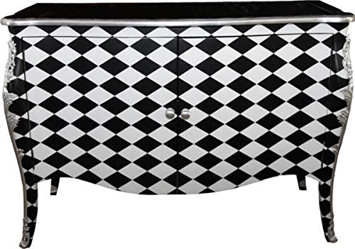 Casa Padrino Barock Kommode Karo Schwarz/Weiß 120 cm - Schrank mit 2 Türen