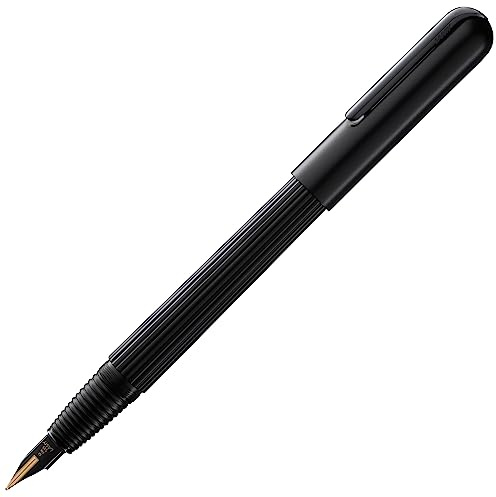 LAMY Imporium 092 Fountain Pen with Unusual Body in Matte Black PVD Finish, a Black Polished Clip and a 14 Carat Bicolour Gold Nib - OM Nib Size (Bevelled, Medium)