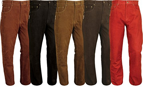 Fuente Lederhose für Herren, Damen, Outdoor, 5 Taschen, Jeans, Leder, Motorrad, Lederhose, Jagd, Schwarz, Braun, Rot