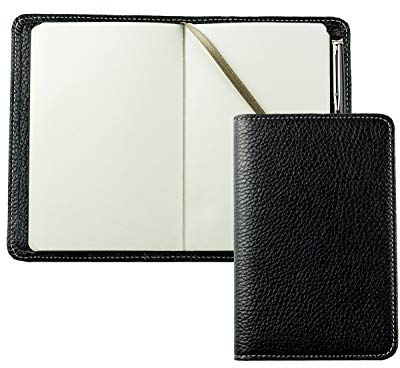DELMON VARONE - Personalisierbares Taschen Notizbuch Etui DIN A6 aus Premium Leder Soft Grain schwarz, Blanko Buch unliniert im Hardcover Ledereinband mit Stiftschlaufe, Einschubfächer und Merkband