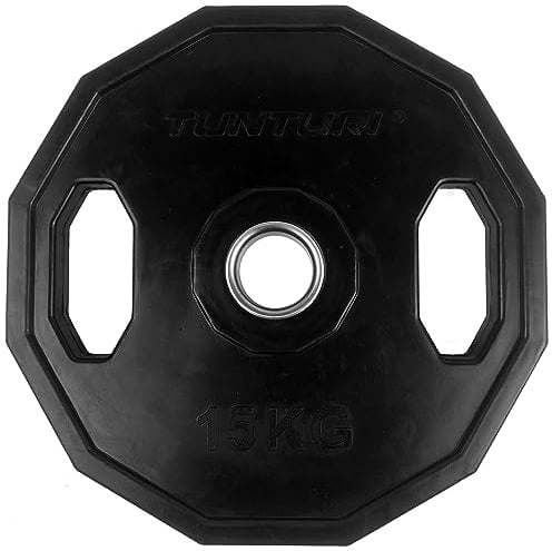 Tunturi Gewichtscheiben 50 mm, 1 x 15 kg, Hantelgewichte aus Gummi mit Griffen