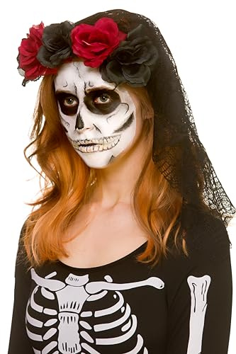 Wicked Costumes Ladies Day of the Dead Rose Headband and Veil Fancy Dress Accessory
