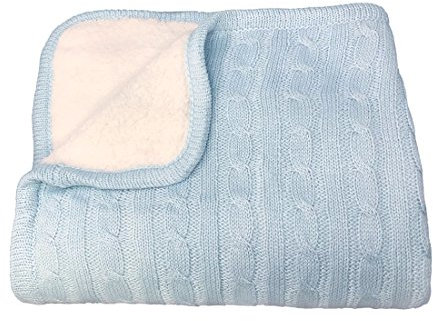 effe bebe Magnolia Babydecke Decke, Zopfmuster und Sherpa, 76,2 x 101,6 cm, French Blue