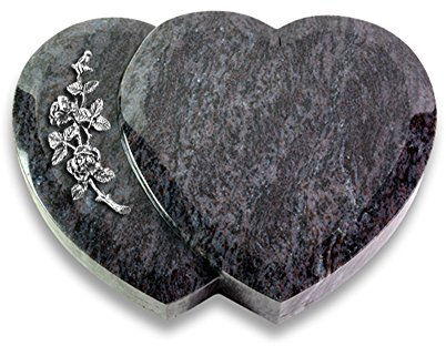 Grabplatte, Grabstein, Grabherz, Urnengrabstein Modell Amoureux 40 x 30 x 7 cm Orion-Granit, poliert inkl. Gravur (Aluminium-Ornament Rose 5)