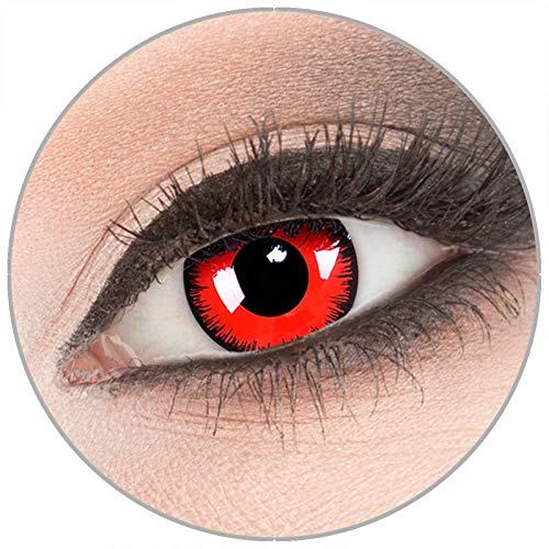 Farbige 'RedLunatic' Kontaktlinsen von 'Evil Lens' zu Fasching Karneval Halloween 1 Paar Rot Crazy Fun mit Behälter in Topqualität mit Stärke -3,50