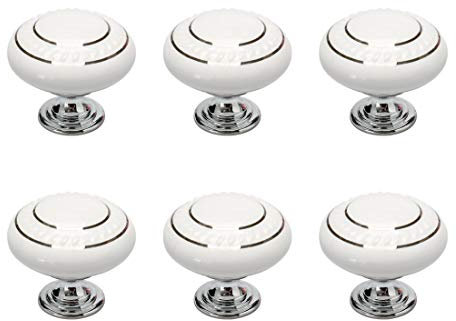 sourcing map 6pcs Ceramic Knobs Vintage Knob Drawer Pull Handle Furniture Door Cabinet Cupboard Wardrobe Dresser Decorative Silver Circle White