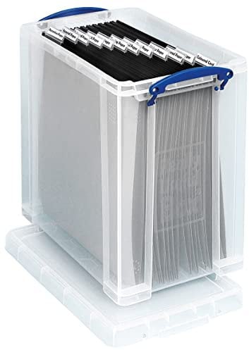 Really Useful Box Plastic Storage 25 Litre Clear with 10 x Suspension Files