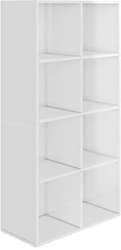 vidaXL Sideboard Bücherregal, Bücherschrank mit 8 Fächern, Würfelregal Standregal für Wohnzimmer, Büroregal Aktenregal, Hochglanz-Weiß Holzwerkstoff